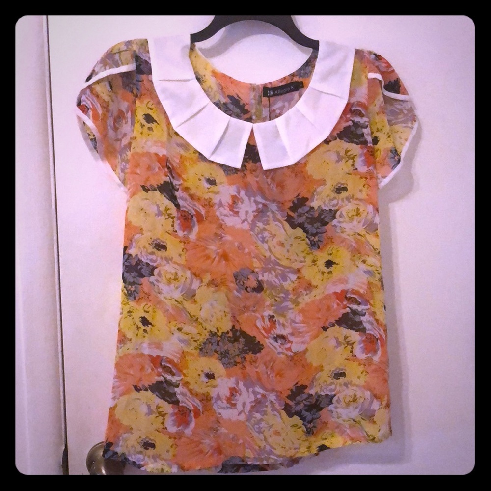 Allegra K NWT Peter Pan Collar Floral Blouse